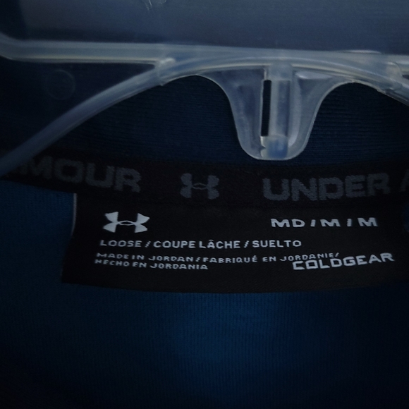 Under Armour ColdGear Loose Golf Sweater Fleece Pullover Quarter Zip Blue Medium - Picture 3 of 4